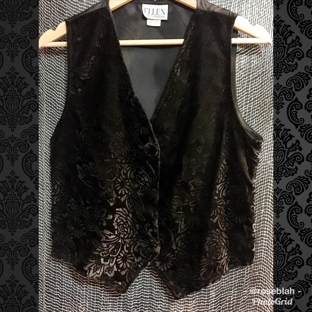 Patterned black velvet vest